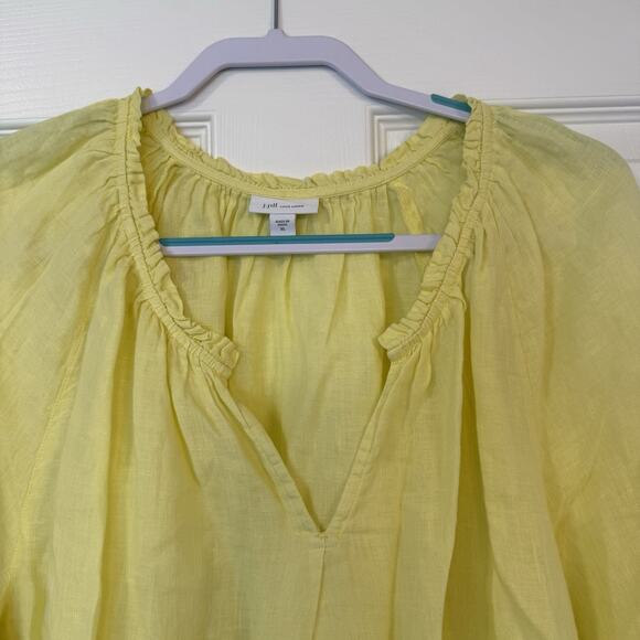 J.Jill Love Linen Sz XL Relaxed Peasant Top Yellow Lightweight Lagenlook Ruffle - Picture 5 of 11